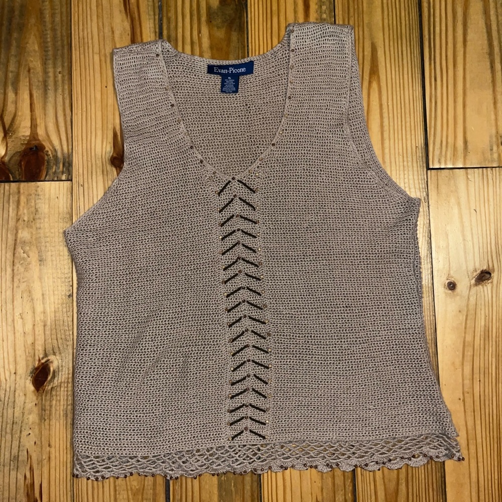 Cute crochet tank top with beautiful beaded detailing